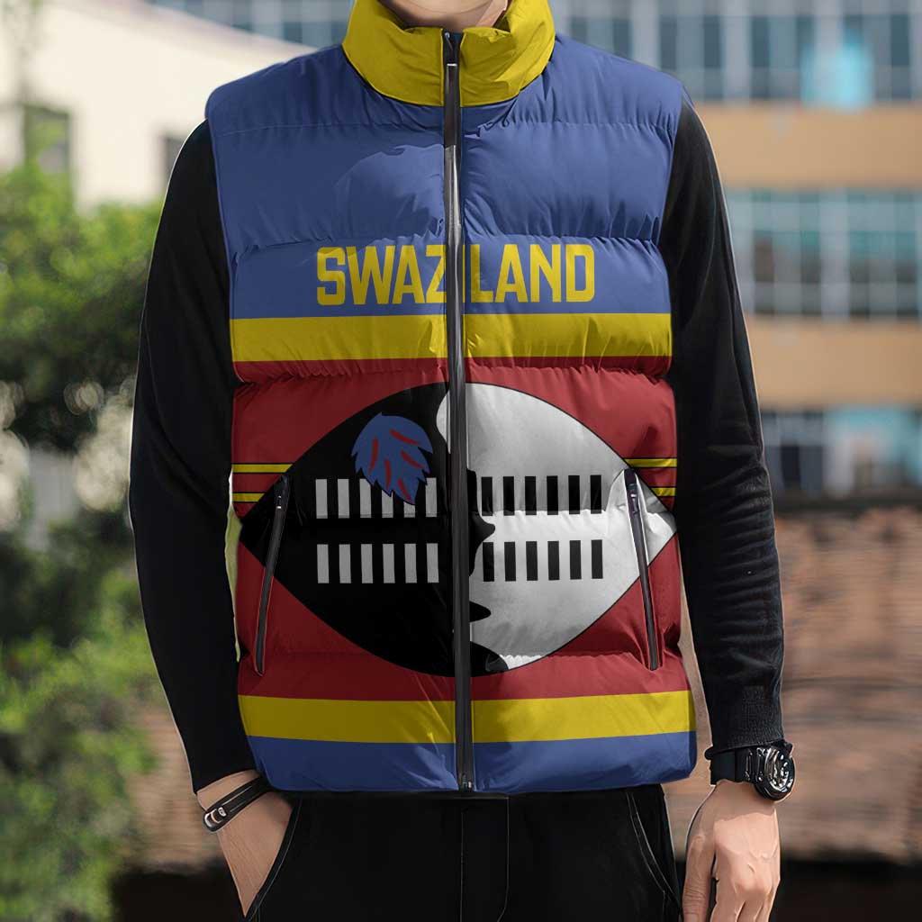 Swaziland Sleeveless Puffer Jacket Siyinqaba Eswatini Flag Style - Wonder Print Shop