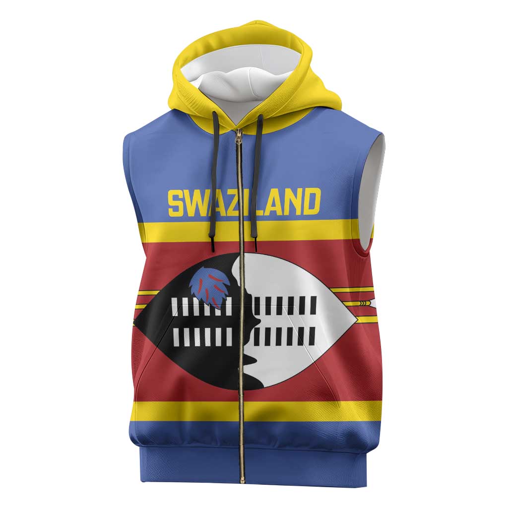 Swaziland Sleeveless Zip Hoodie Siyinqaba Eswatini Flag Style - Wonder Print Shop