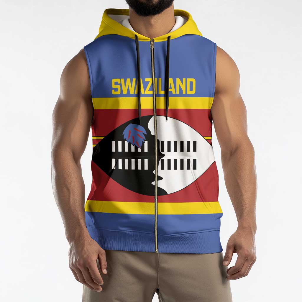 Swaziland Sleeveless Zip Hoodie Siyinqaba Eswatini Flag Style - Wonder Print Shop