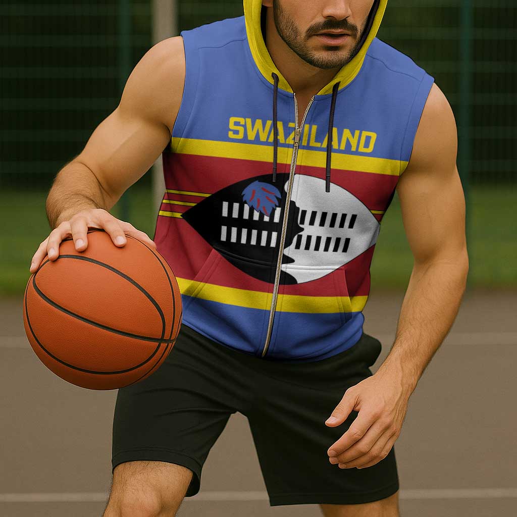 Swaziland Sleeveless Zip Hoodie Siyinqaba Eswatini Flag Style - Wonder Print Shop