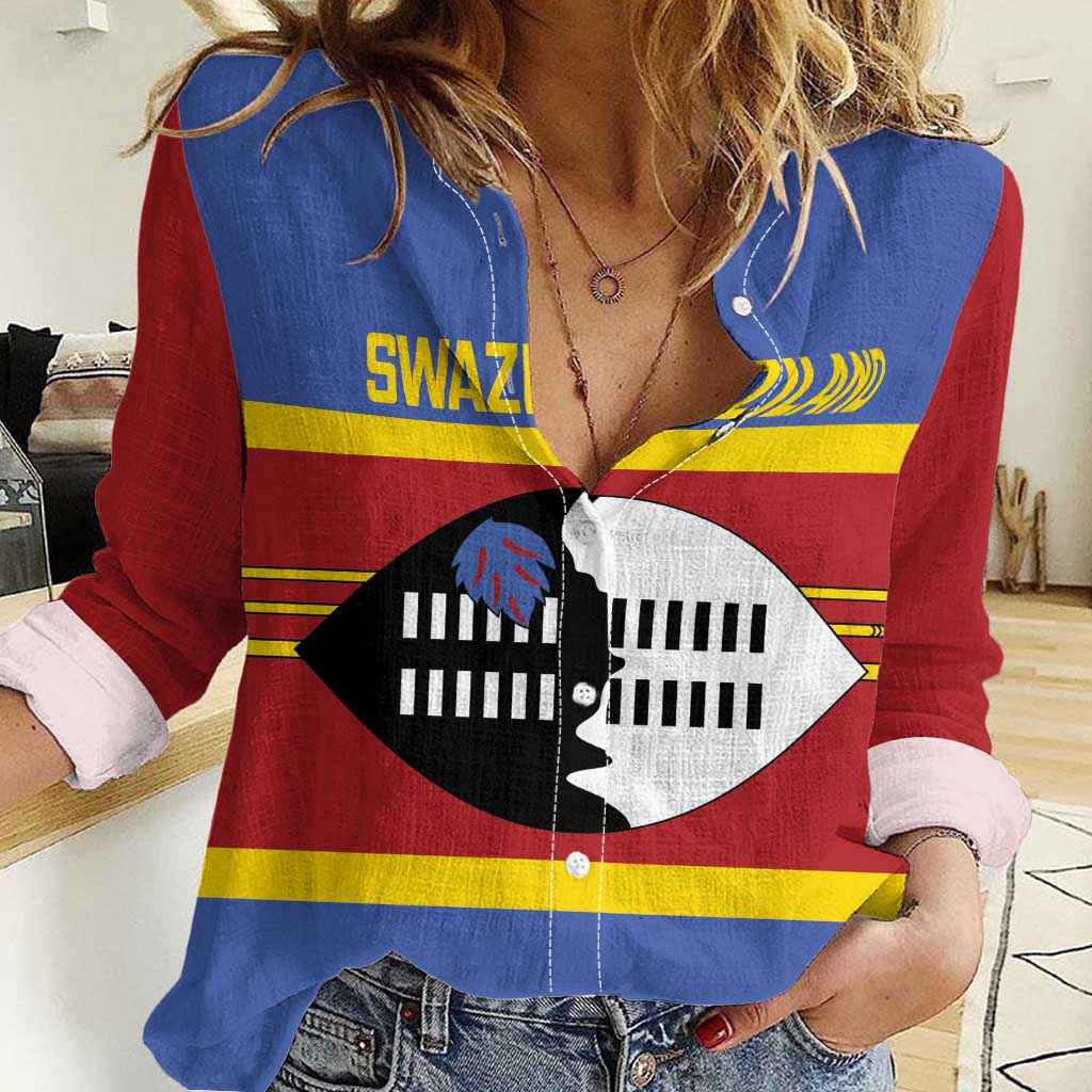 Swaziland Women Casual Shirt Siyinqaba Eswatini Flag Style - Wonder Print Shop