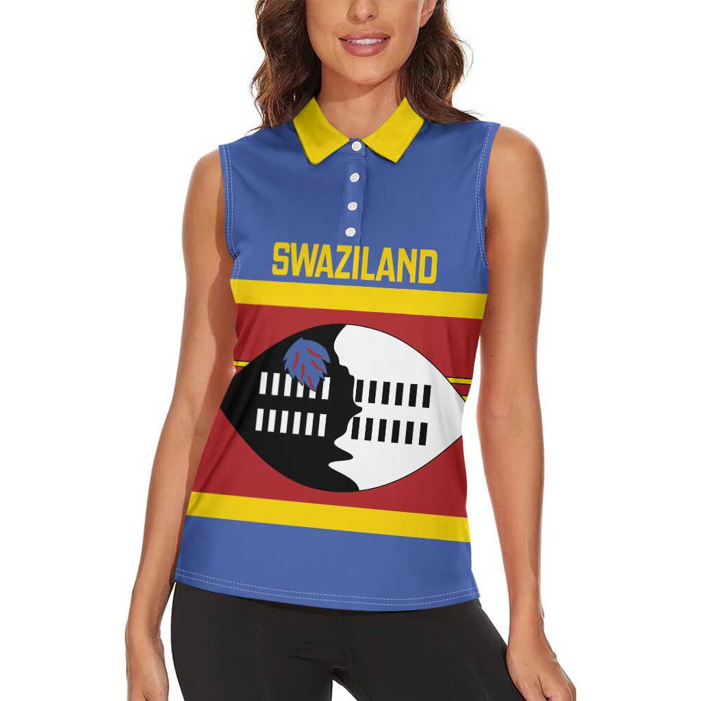 Swaziland Women Sleeveless Polo Shirt Siyinqaba Eswatini Flag Style - Wonder Print Shop