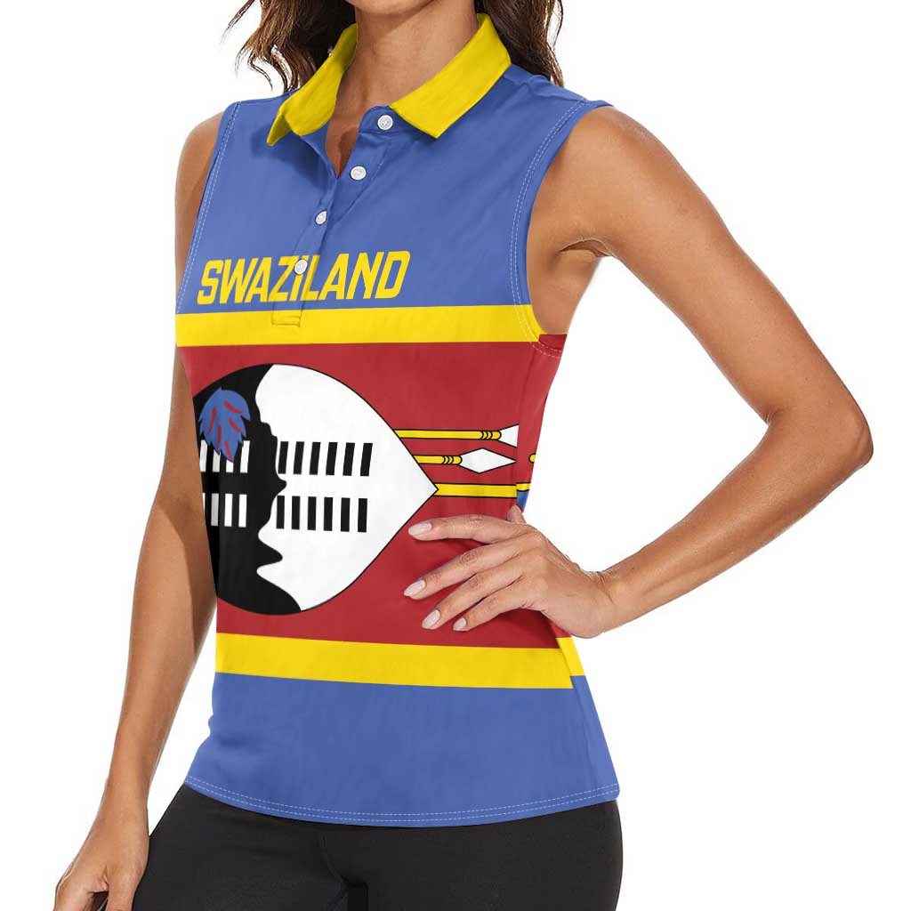 Swaziland Women Sleeveless Polo Shirt Siyinqaba Eswatini Flag Style - Wonder Print Shop