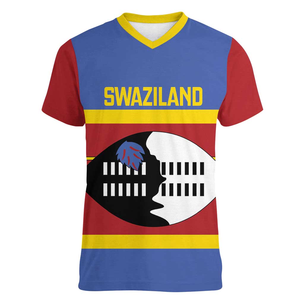 Swaziland Women V-Neck T-Shirt Siyinqaba Eswatini Flag Style - Wonder Print Shop
