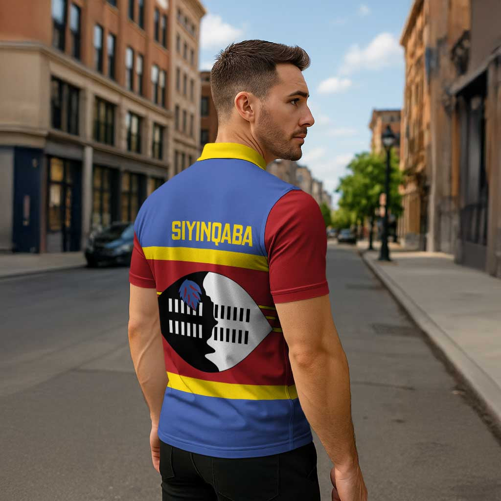Swaziland Zipper Polo Shirt Siyinqaba Eswatini Flag Style - Wonder Print Shop