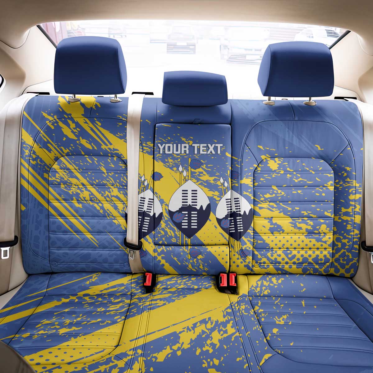 Eswatini Football Custom Back Car Seat Cover Sihlangu Semnikati Blue - Wonder Print Shop