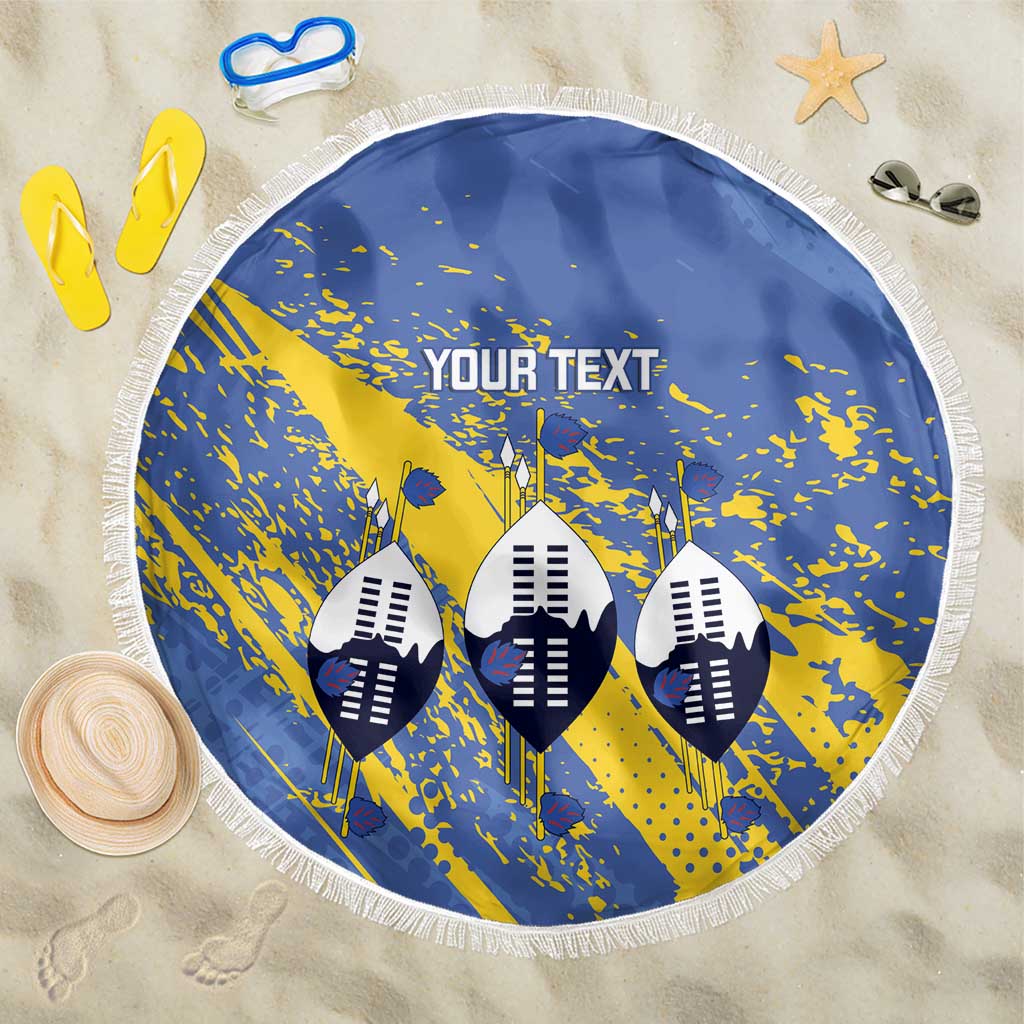 Eswatini Football Custom Beach Blanket Sihlangu Semnikati Blue - Wonder Print Shop