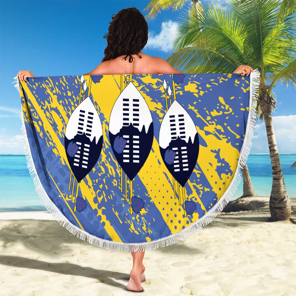 Eswatini Football Custom Beach Blanket Sihlangu Semnikati Blue - Wonder Print Shop
