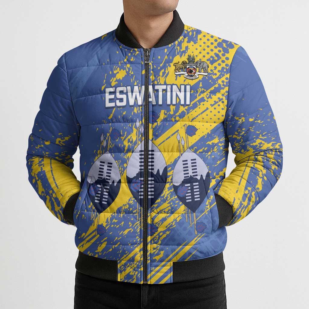 Eswatini Football Custom Bomber Puffer Jacket Sihlangu Semnikati Blue - Wonder Print Shop