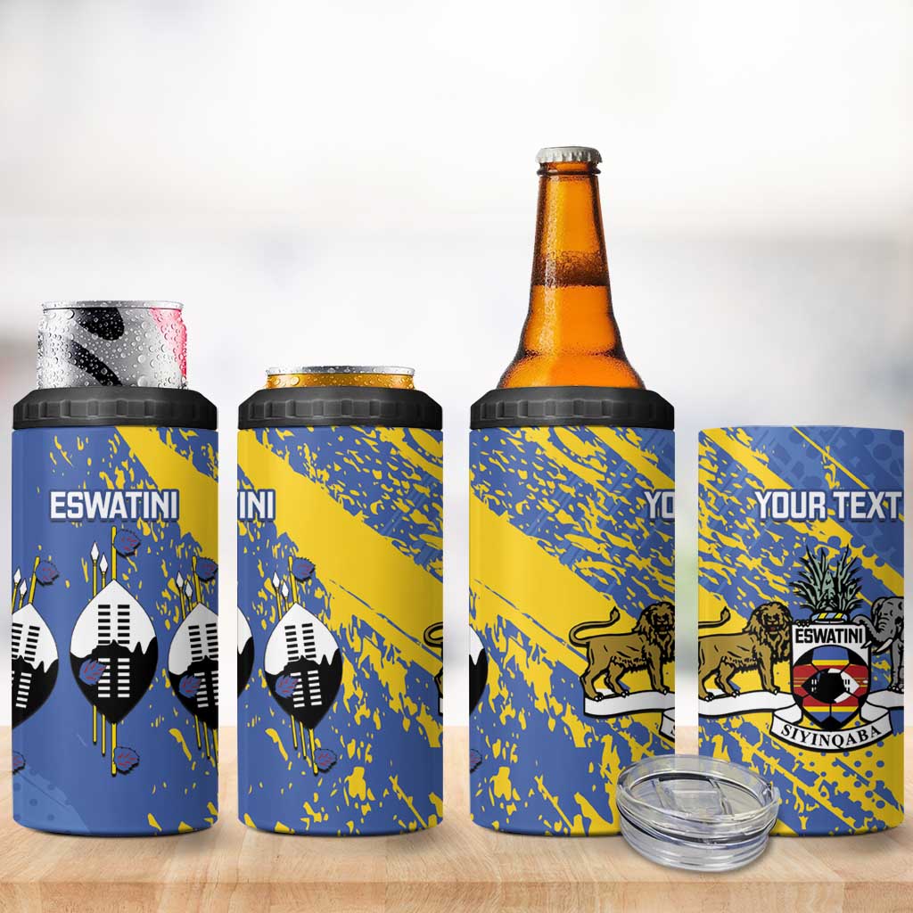 Eswatini Football Custom 4 in 1 Can Cooler Tumbler Sihlangu Semnikati Blue - Wonder Print Shop