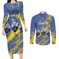 Eswatini Football Custom Couples Matching Long Sleeve Bodycon Dress and Long Sleeve Button Shirt Sihlangu Semnikati Blue - Wonder Print Shop
