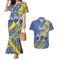 Eswatini Football Custom Couples Matching Mermaid Dress and Hawaiian Shirt Sihlangu Semnikati Blue - Wonder Print Shop