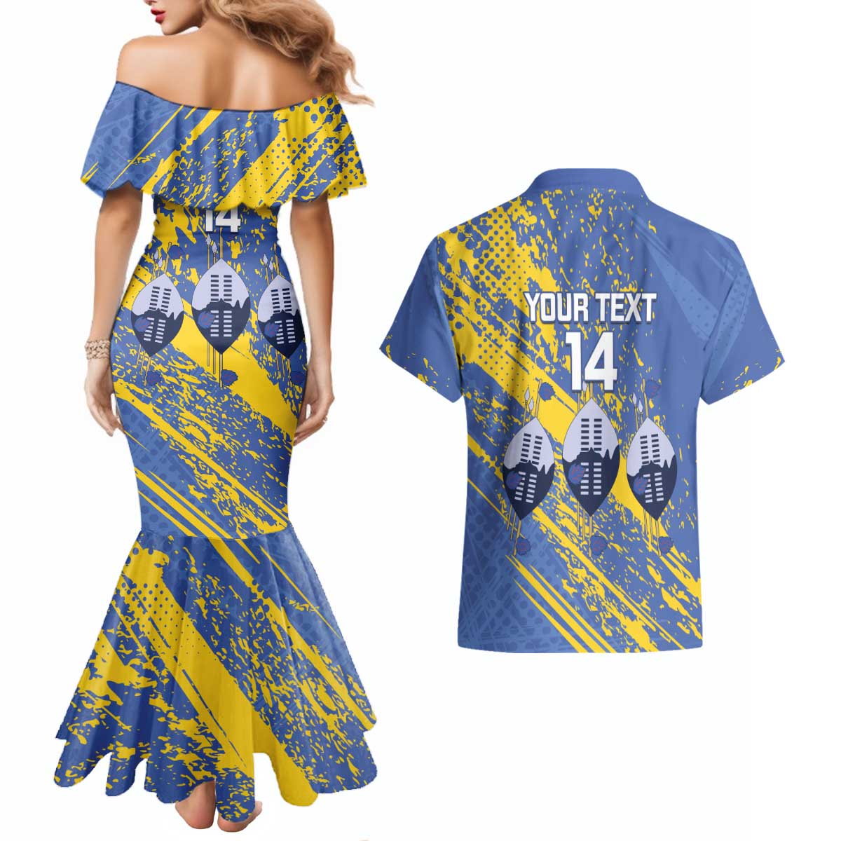 Eswatini Football Custom Couples Matching Mermaid Dress and Hawaiian Shirt Sihlangu Semnikati Blue - Wonder Print Shop
