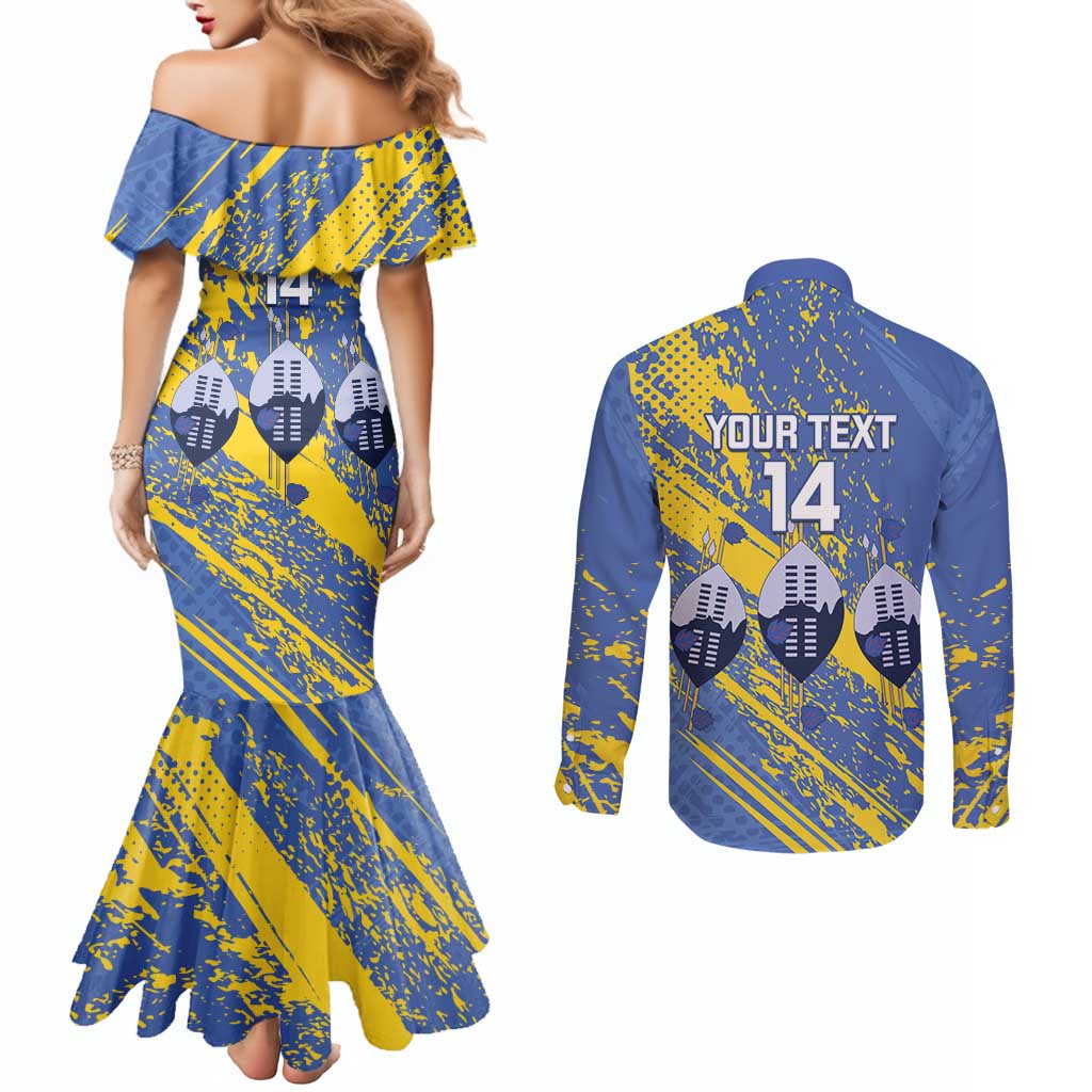 Eswatini Football Custom Couples Matching Mermaid Dress and Long Sleeve Button Shirt Sihlangu Semnikati Blue - Wonder Print Shop