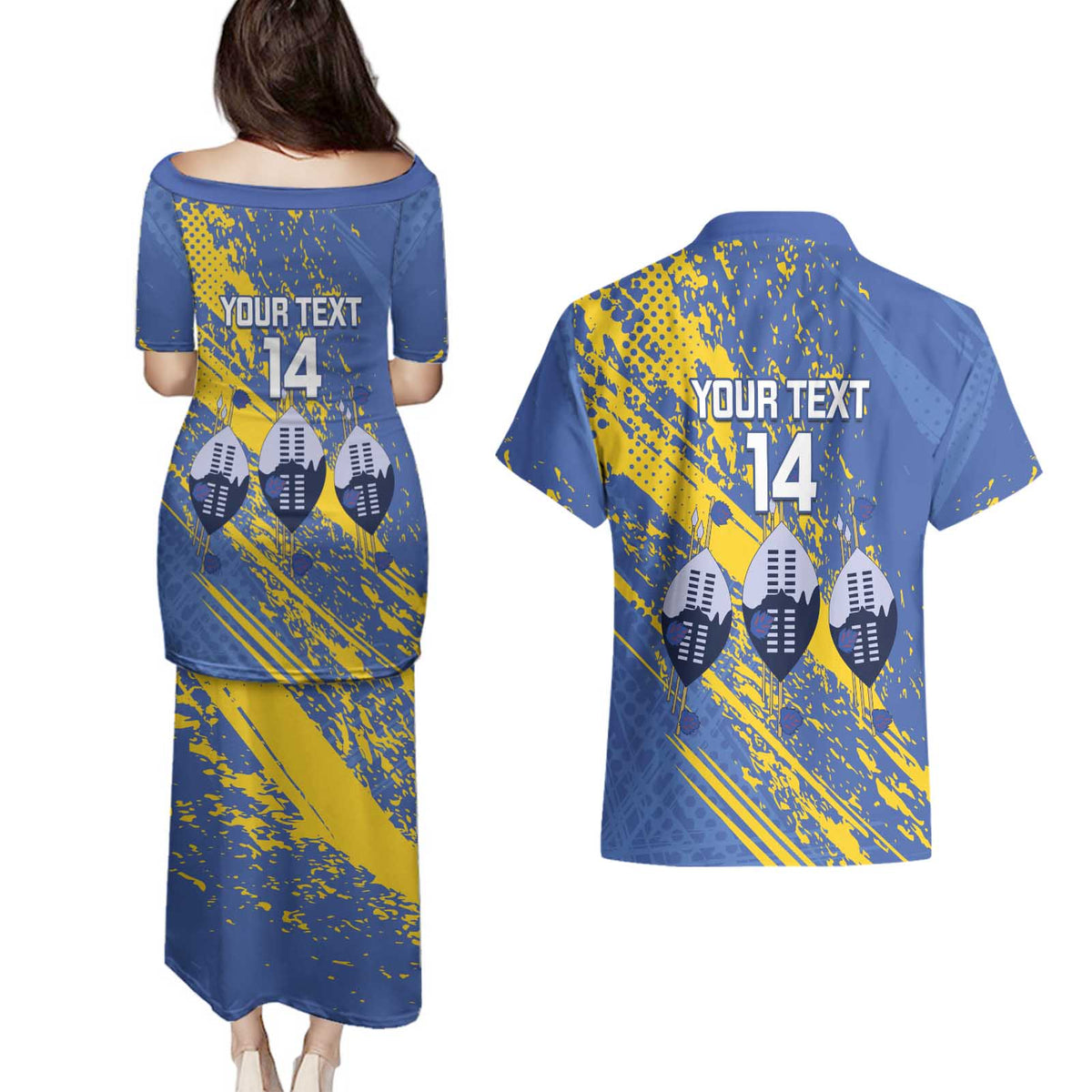 Eswatini Football Custom Couples Matching Puletasi and Hawaiian Shirt Sihlangu Semnikati Blue - Wonder Print Shop