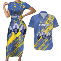 Eswatini Football Custom Couples Matching Short Sleeve Bodycon Dress and Hawaiian Shirt Sihlangu Semnikati Blue - Wonder Print Shop