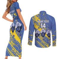 Eswatini Football Custom Couples Matching Short Sleeve Bodycon Dress and Long Sleeve Button Shirt Sihlangu Semnikati Blue - Wonder Print Shop