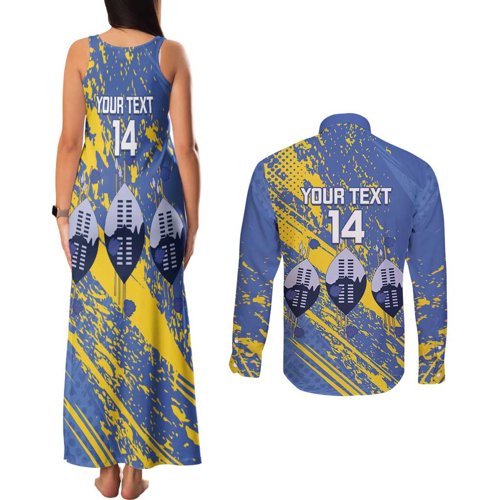 Eswatini Football Custom Couples Matching Tank Maxi Dress and Long Sleeve Button Shirt Sihlangu Semnikati Blue - Wonder Print Shop