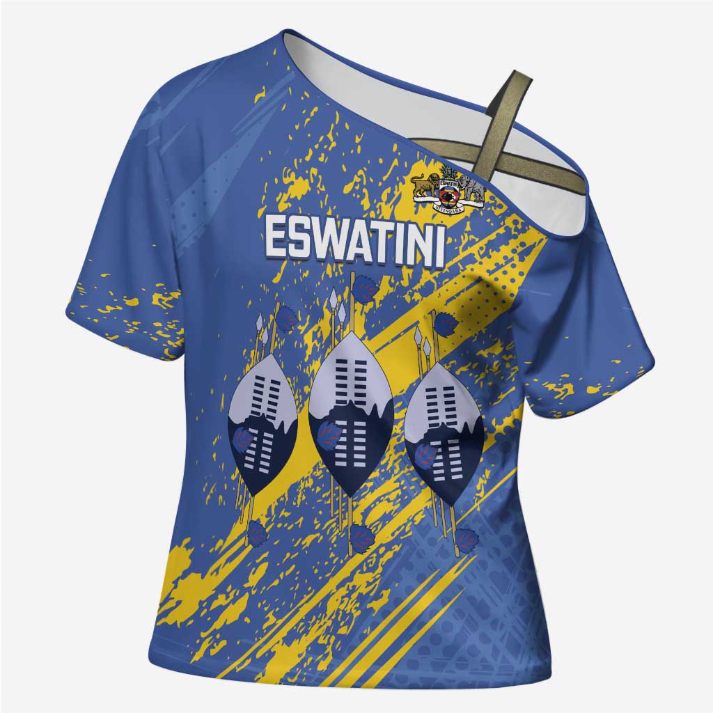Eswatini Football Custom Cross Shoulder Shirt Sihlangu Semnikati Blue - Wonder Print Shop