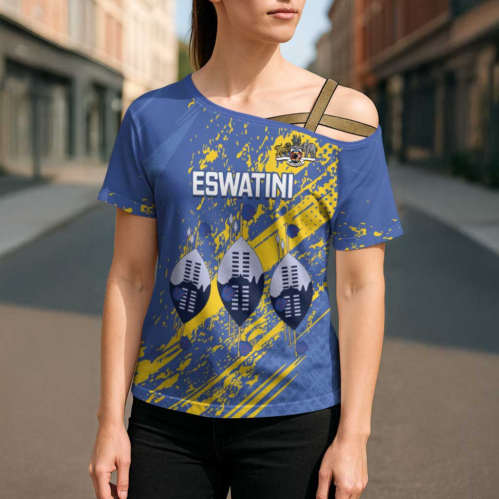 Eswatini Football Custom Cross Shoulder Shirt Sihlangu Semnikati Blue - Wonder Print Shop