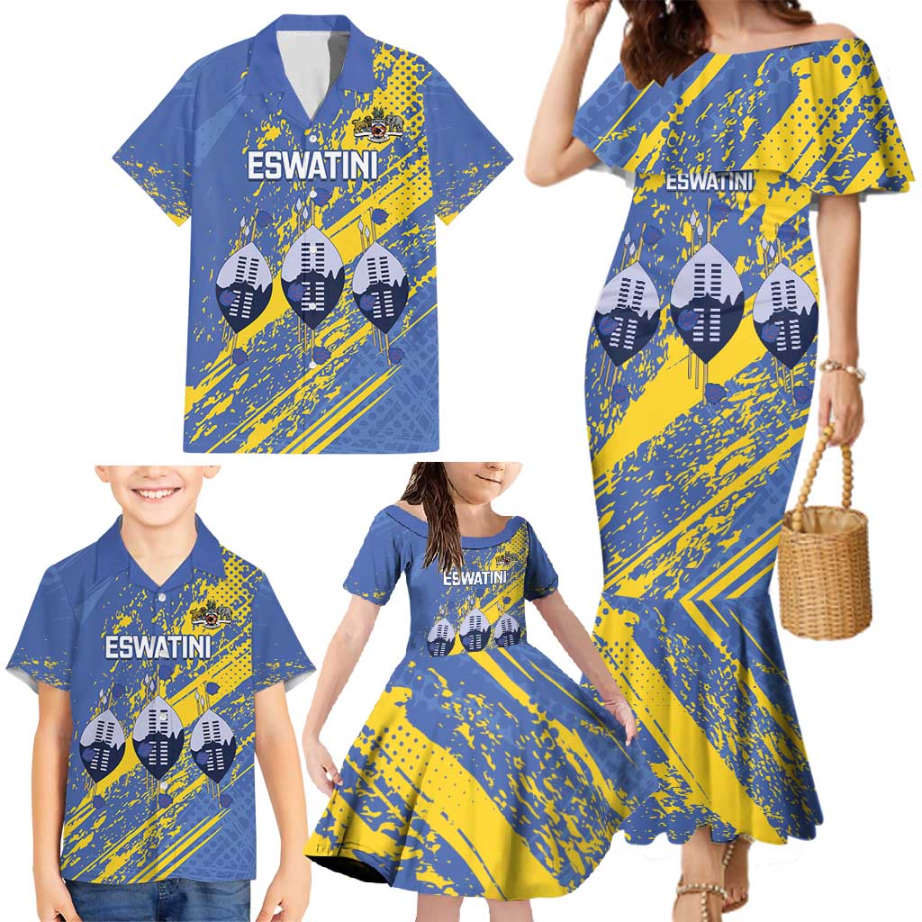 Eswatini Football Custom Family Matching Mermaid Dress and Hawaiian Shirt Sihlangu Semnikati Blue - Wonder Print Shop