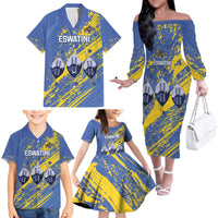 Eswatini Football Custom Family Matching Off The Shoulder Long Sleeve Dress and Hawaiian Shirt Sihlangu Semnikati Blue - Wonder Print Shop