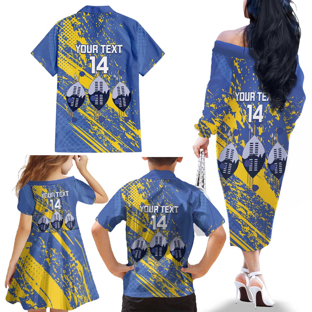 Eswatini Football Custom Family Matching Off The Shoulder Long Sleeve Dress and Hawaiian Shirt Sihlangu Semnikati Blue - Wonder Print Shop