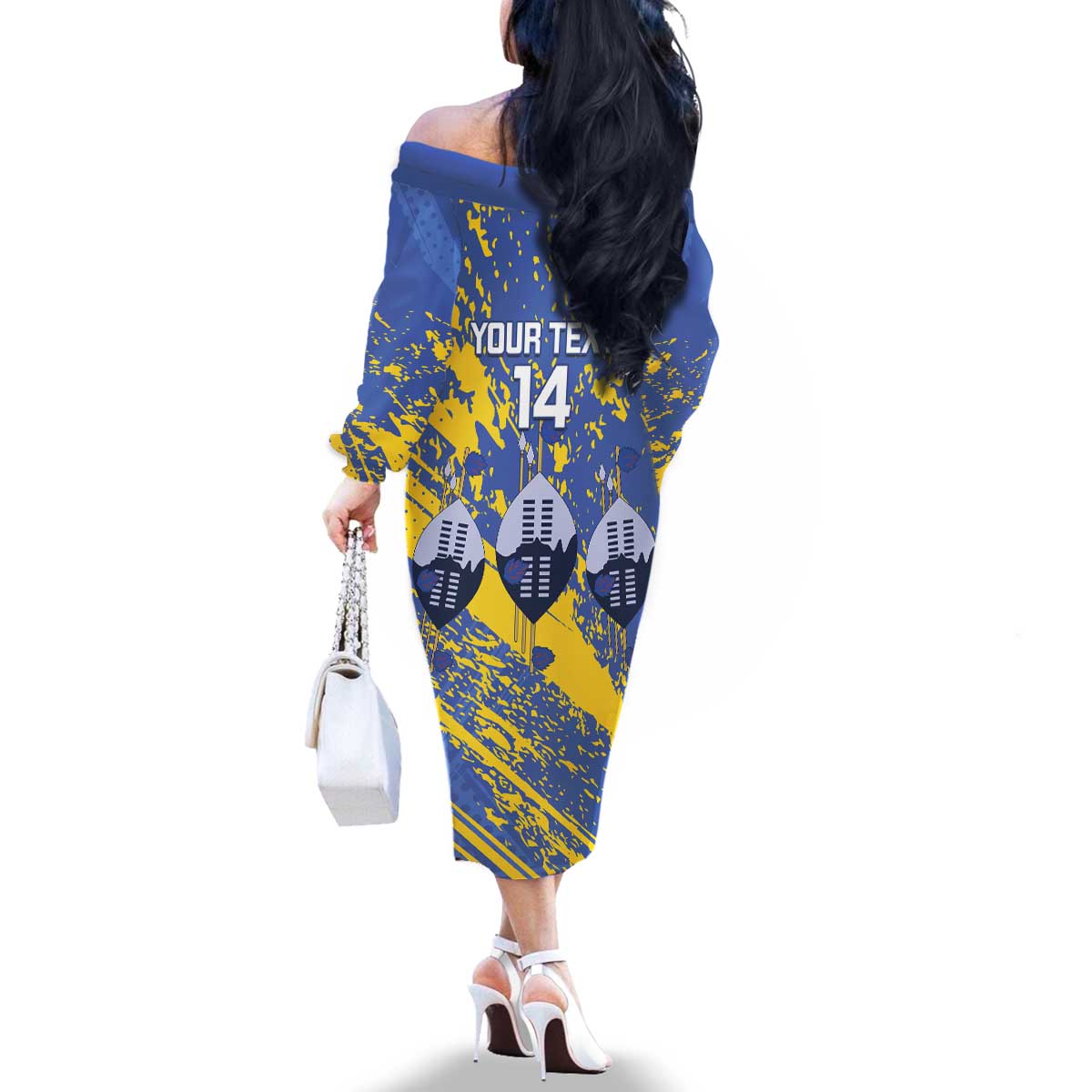 Eswatini Football Custom Family Matching Off The Shoulder Long Sleeve Dress and Hawaiian Shirt Sihlangu Semnikati Blue - Wonder Print Shop