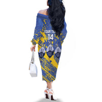 Eswatini Football Custom Family Matching Off The Shoulder Long Sleeve Dress and Hawaiian Shirt Sihlangu Semnikati Blue - Wonder Print Shop