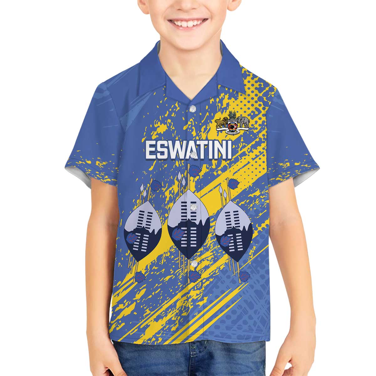 Eswatini Football Custom Family Matching Off The Shoulder Long Sleeve Dress and Hawaiian Shirt Sihlangu Semnikati Blue - Wonder Print Shop
