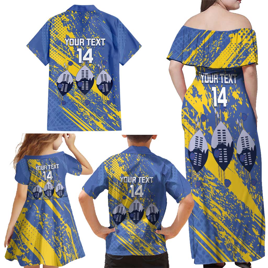 Eswatini Football Custom Family Matching Off Shoulder Maxi Dress and Hawaiian Shirt Sihlangu Semnikati Blue - Wonder Print Shop