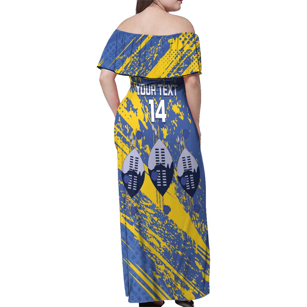 Eswatini Football Custom Family Matching Off Shoulder Maxi Dress and Hawaiian Shirt Sihlangu Semnikati Blue - Wonder Print Shop