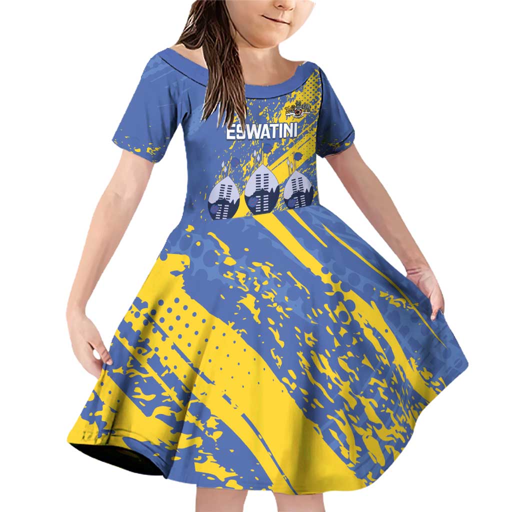 Eswatini Football Custom Family Matching Off Shoulder Short Dress and Hawaiian Shirt Sihlangu Semnikati Blue - Wonder Print Shop