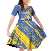 Eswatini Football Custom Family Matching Off Shoulder Short Dress and Hawaiian Shirt Sihlangu Semnikati Blue - Wonder Print Shop