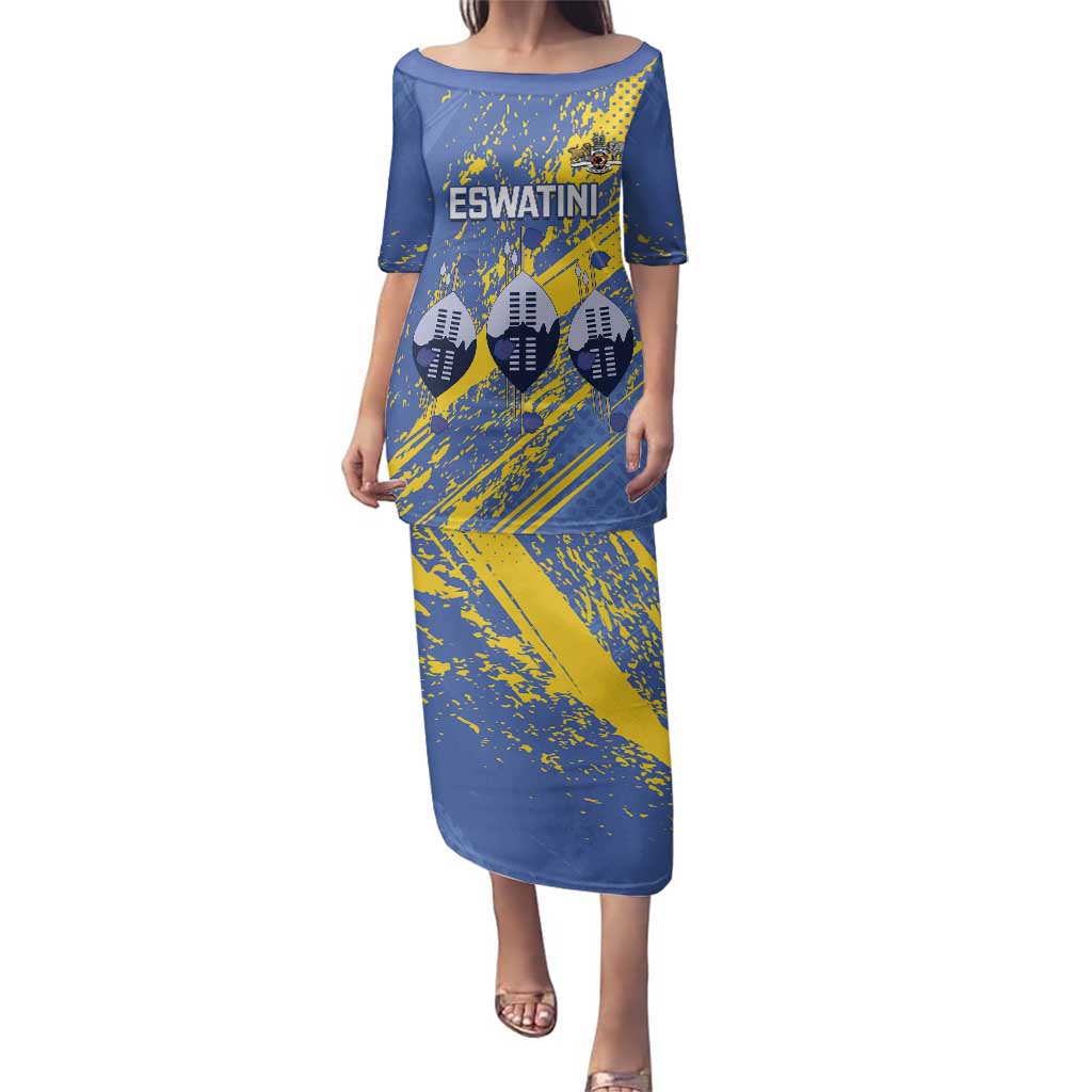 Eswatini Football Custom Family Matching Puletasi and Hawaiian Shirt Sihlangu Semnikati Blue - Wonder Print Shop