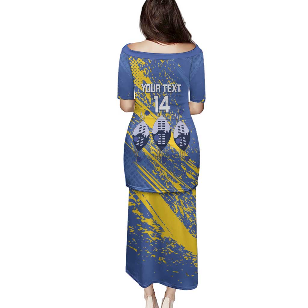 Eswatini Football Custom Family Matching Puletasi and Hawaiian Shirt Sihlangu Semnikati Blue - Wonder Print Shop