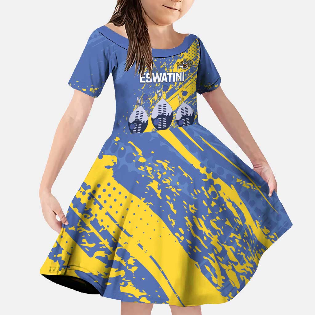 Eswatini Football Custom Family Matching Short Sleeve Bodycon Dress and Hawaiian Shirt Sihlangu Semnikati Blue - Wonder Print Shop