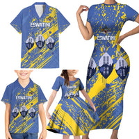 Eswatini Football Custom Family Matching Short Sleeve Bodycon Dress and Hawaiian Shirt Sihlangu Semnikati Blue - Wonder Print Shop