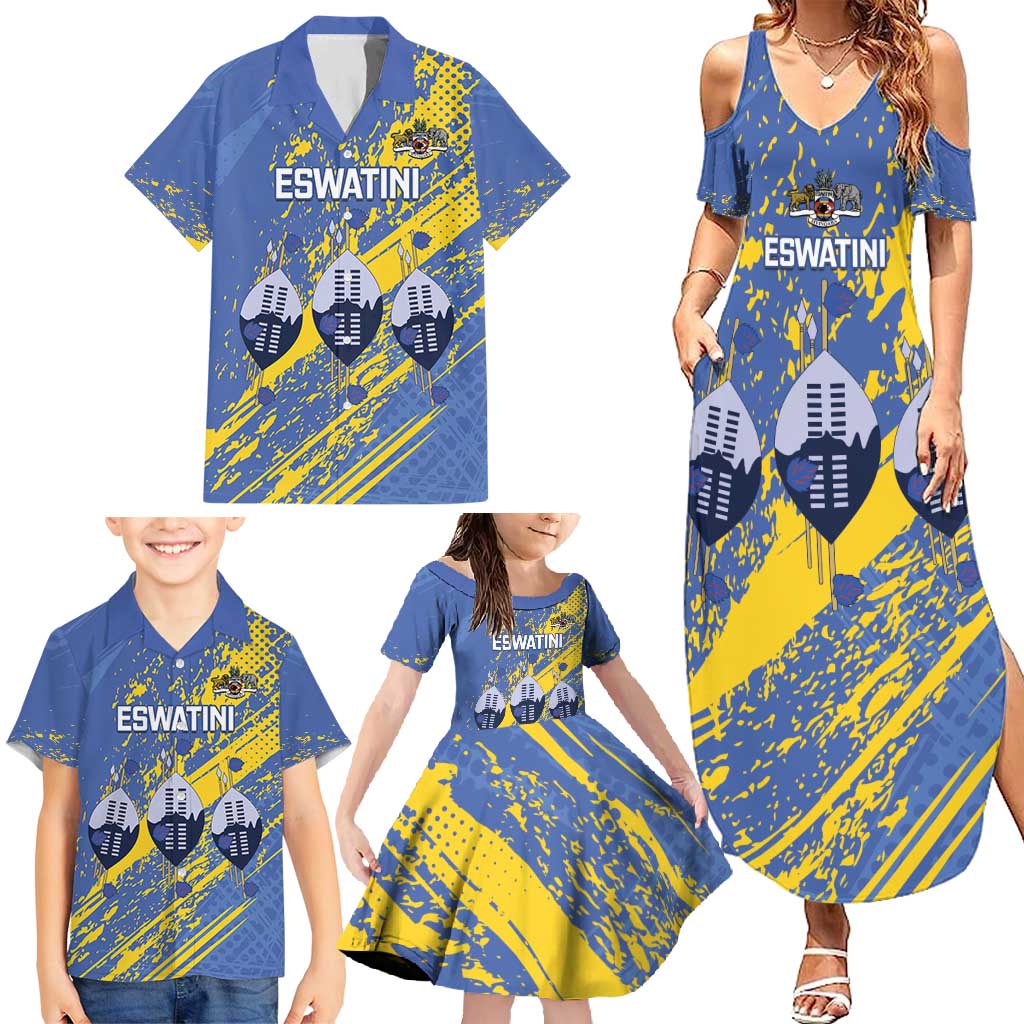 Eswatini Football Custom Family Matching Summer Maxi Dress and Hawaiian Shirt Sihlangu Semnikati Blue - Wonder Print Shop