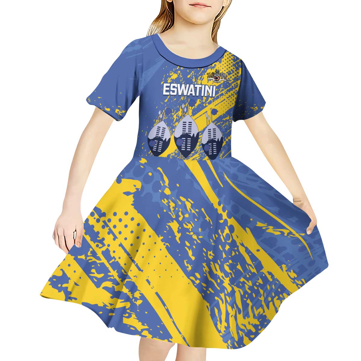 Eswatini Football Custom Kid Short Sleeve Dress Sihlangu Semnikati Blue - Wonder Print Shop
