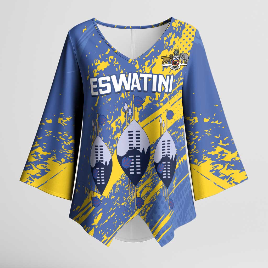 Eswatini Football Custom Kimono Sleeve Blouse Sihlangu Semnikati Blue - Wonder Print Shop