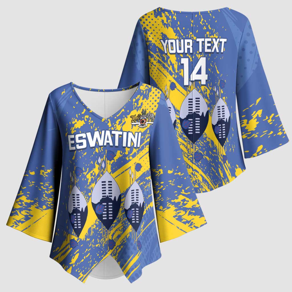Eswatini Football Custom Kimono Sleeve Blouse Sihlangu Semnikati Blue - Wonder Print Shop