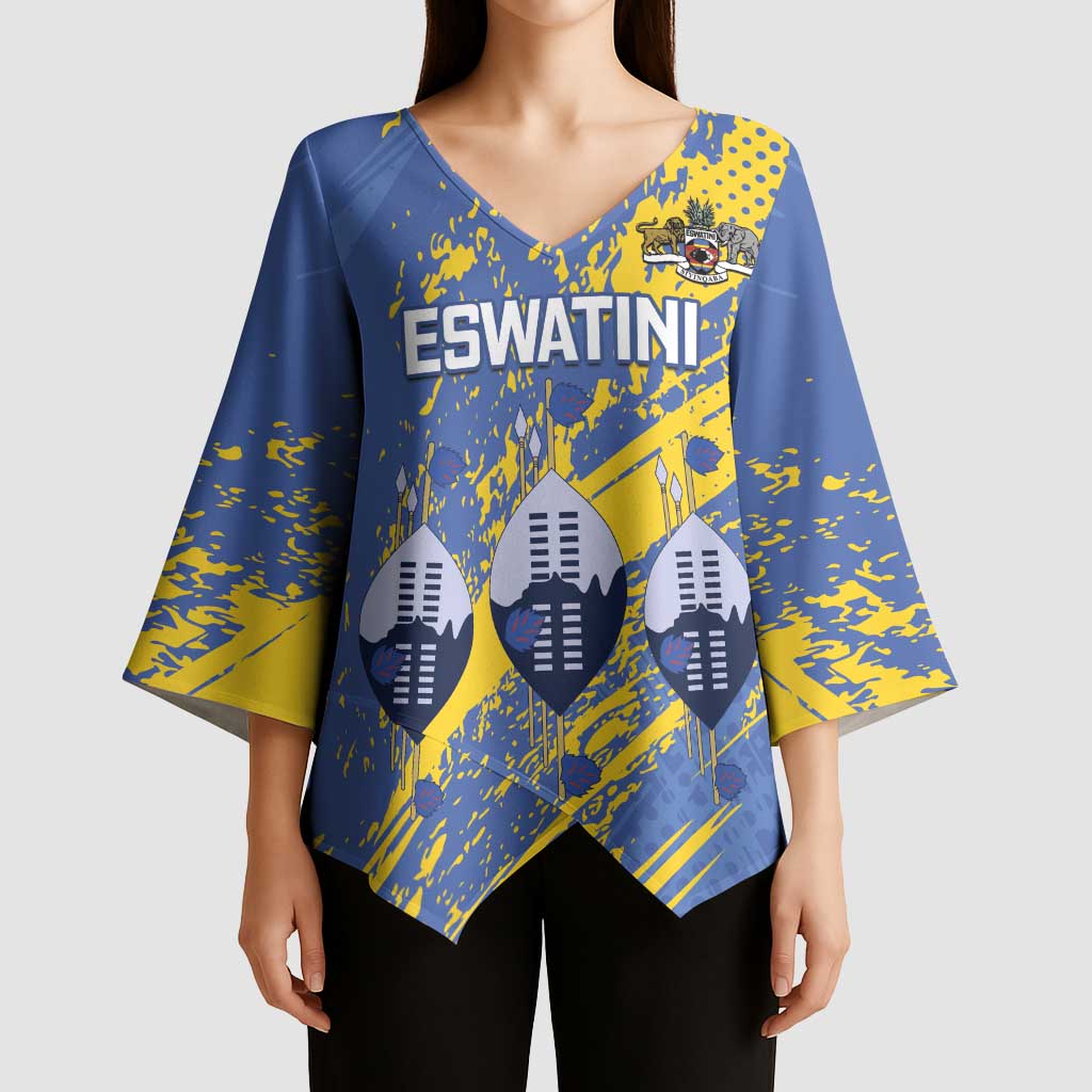 Eswatini Football Custom Kimono Sleeve Blouse Sihlangu Semnikati Blue - Wonder Print Shop
