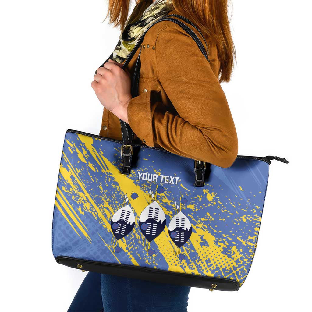 Eswatini Football Custom Leather Tote Bag Sihlangu Semnikati Blue - Wonder Print Shop
