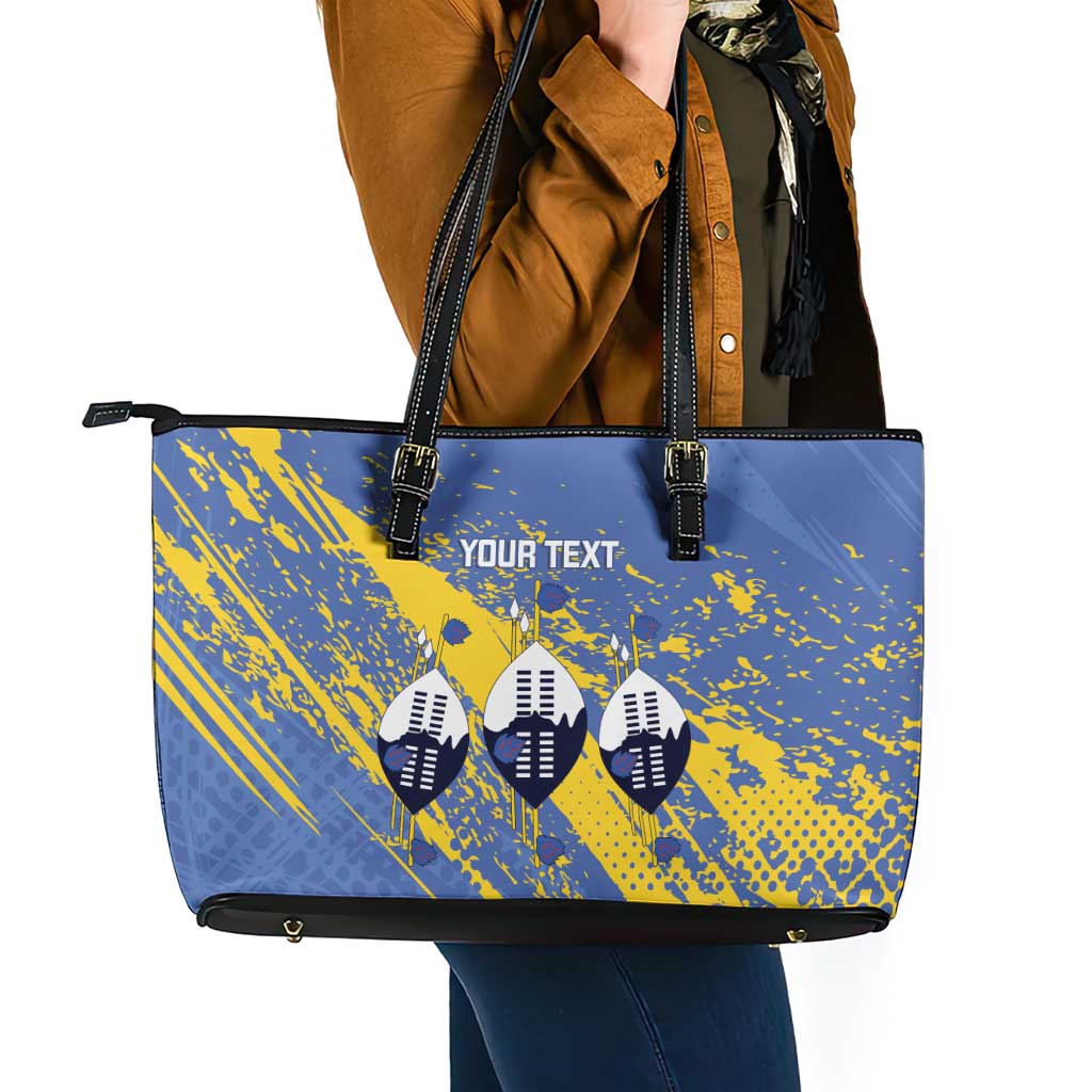 Eswatini Football Custom Leather Tote Bag Sihlangu Semnikati Blue - Wonder Print Shop