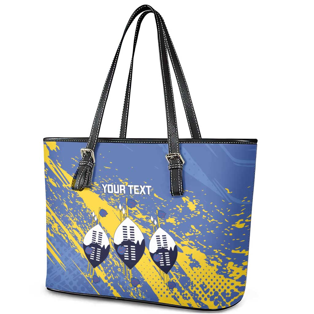 Eswatini Football Custom Leather Tote Bag Sihlangu Semnikati Blue - Wonder Print Shop