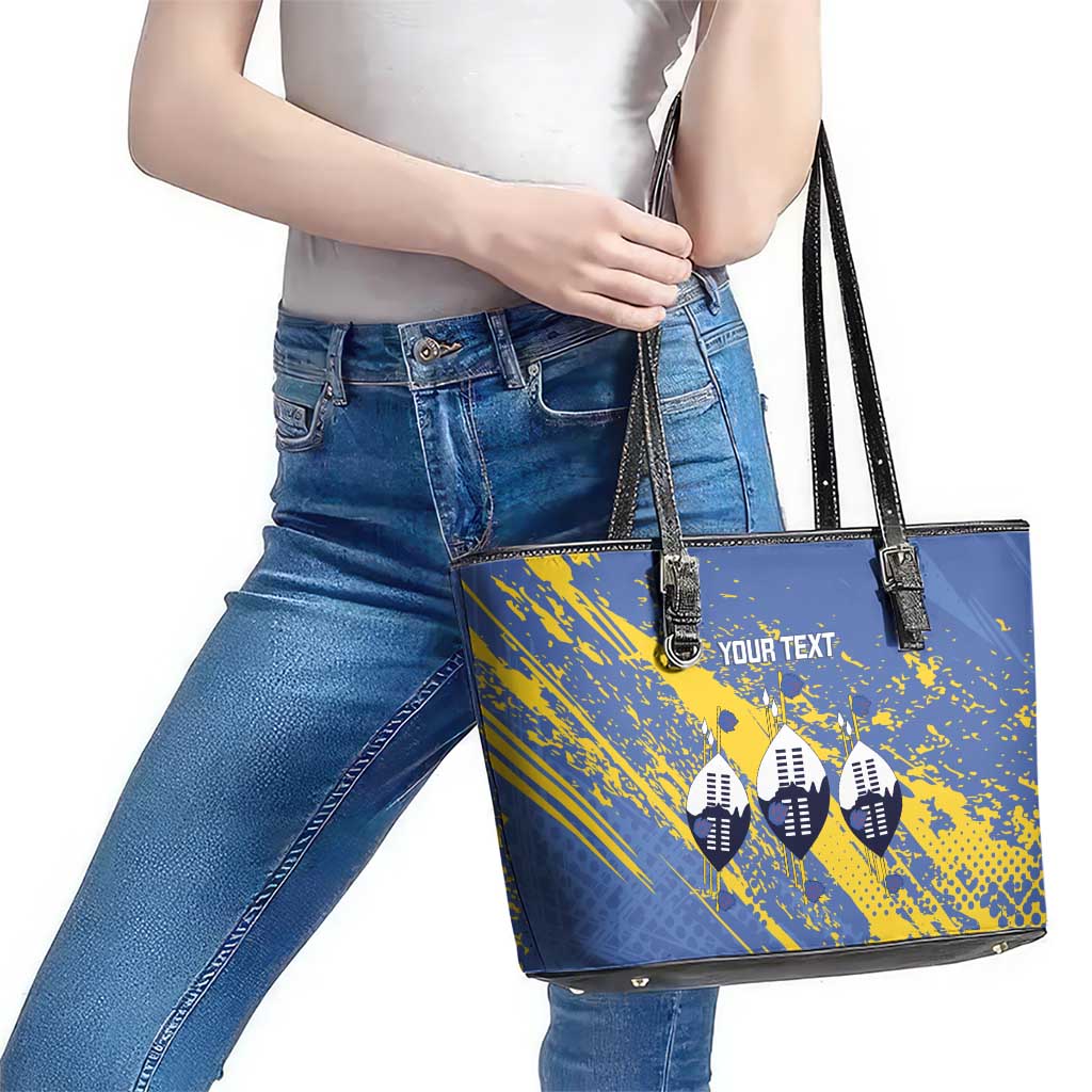 Eswatini Football Custom Leather Tote Bag Sihlangu Semnikati Blue - Wonder Print Shop