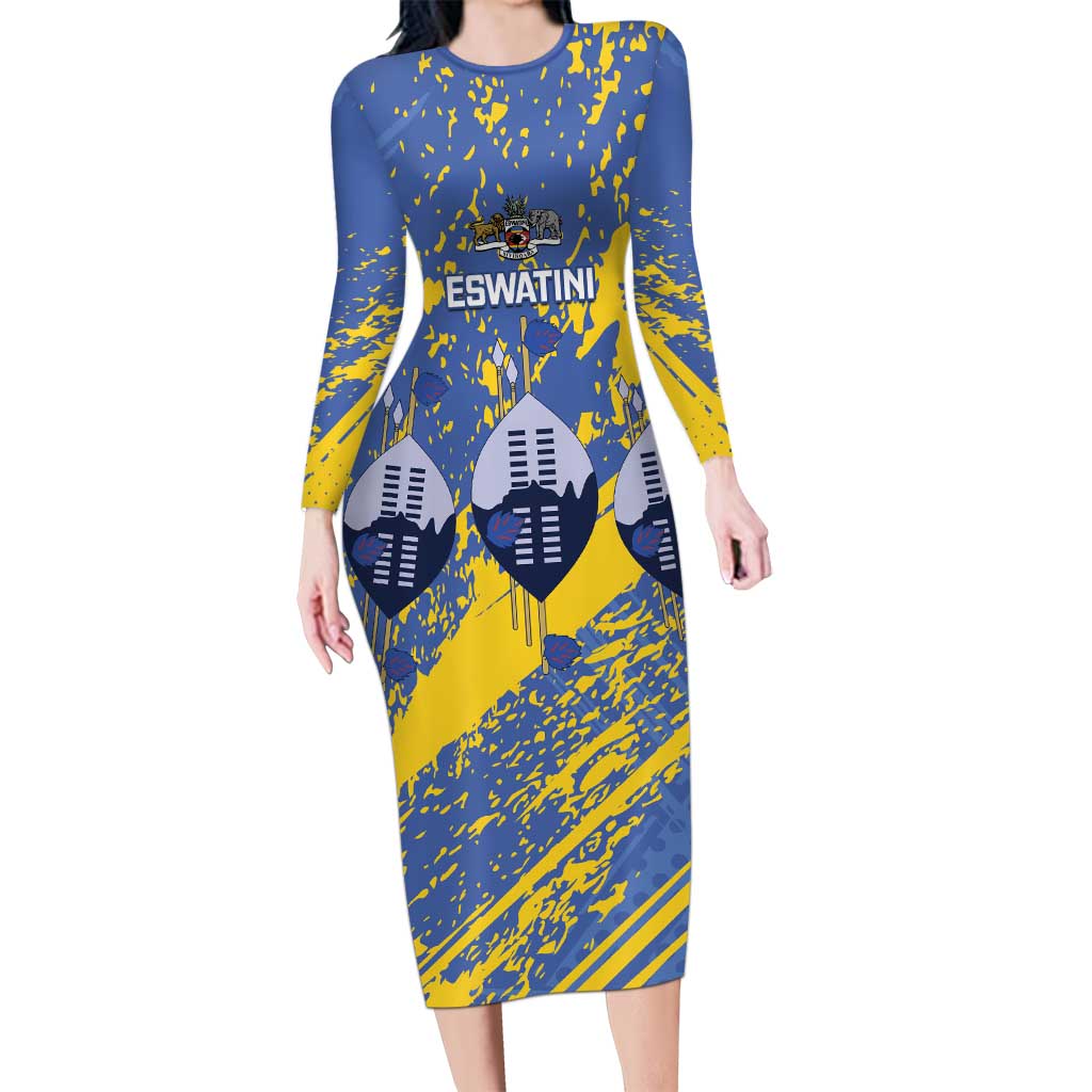 Eswatini Football Custom Long Sleeve Bodycon Dress Sihlangu Semnikati Blue - Wonder Print Shop