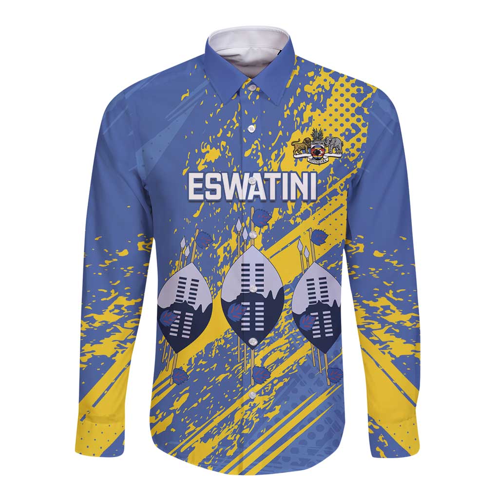 Eswatini Football Custom Long Sleeve Button Shirt Sihlangu Semnikati Blue - Wonder Print Shop