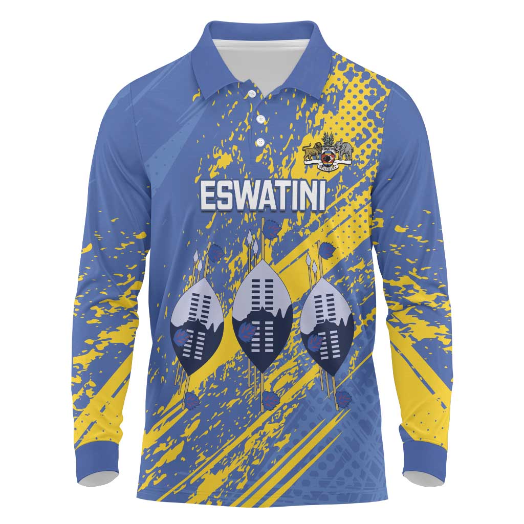 Eswatini Football Custom Long Sleeve Polo Shirt Sihlangu Semnikati Blue - Wonder Print Shop